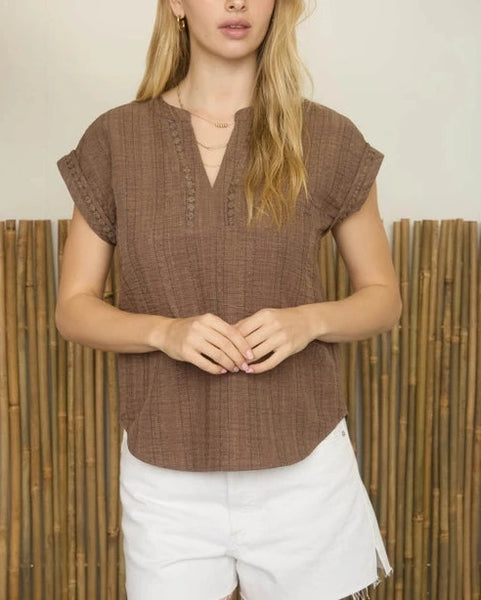 Hazel Textured Woven Top- Brown