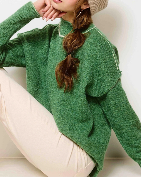 Mock Neck Sweater- Pine Green