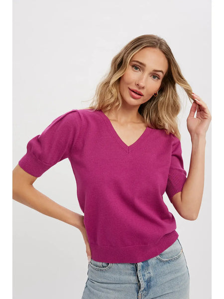 Daniella Puff Sleeve Pullover Top- Orchid