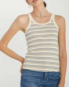 Reese Striped Tank Top- Teal Multi