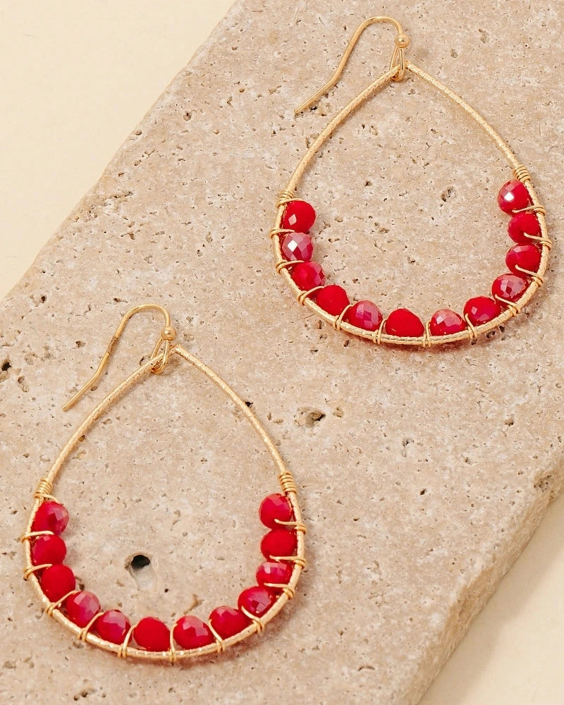 Beaded Teardrop Earrings- Red