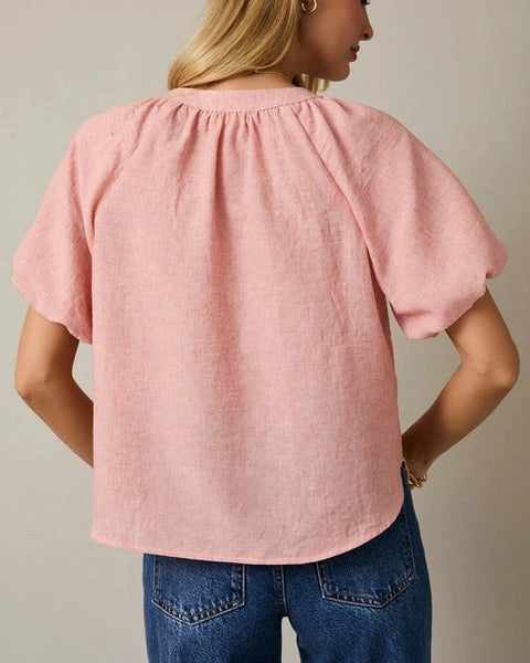 Adalee Bubble Sleeve Top- Coral