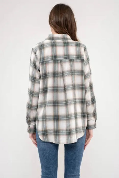 Hallie Plaid Button Down Top- Green