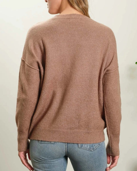 Justine Center Seam Sweater- Deep Taupe