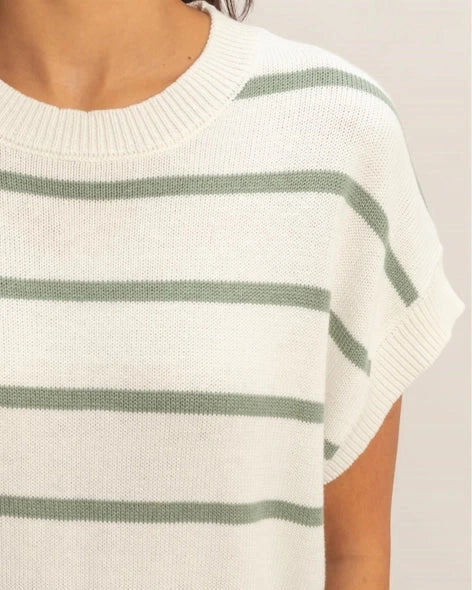 Maggie Striped Sweater Top- Sage