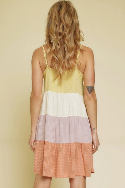 Carmen Tiered Colorblock Dress- Faded Yellow