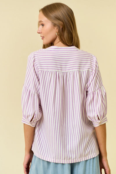 Haisley Striped Puff Sleeve Top- Lavender