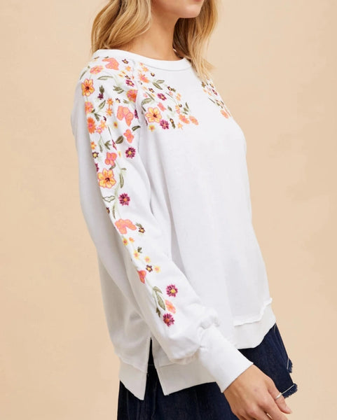 Julianna Embroidered Pullover- White