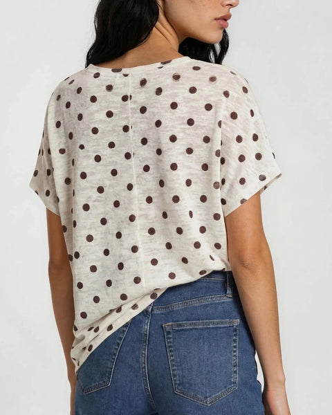 Kinley Twist Front Polka Dot Top- White/Brown