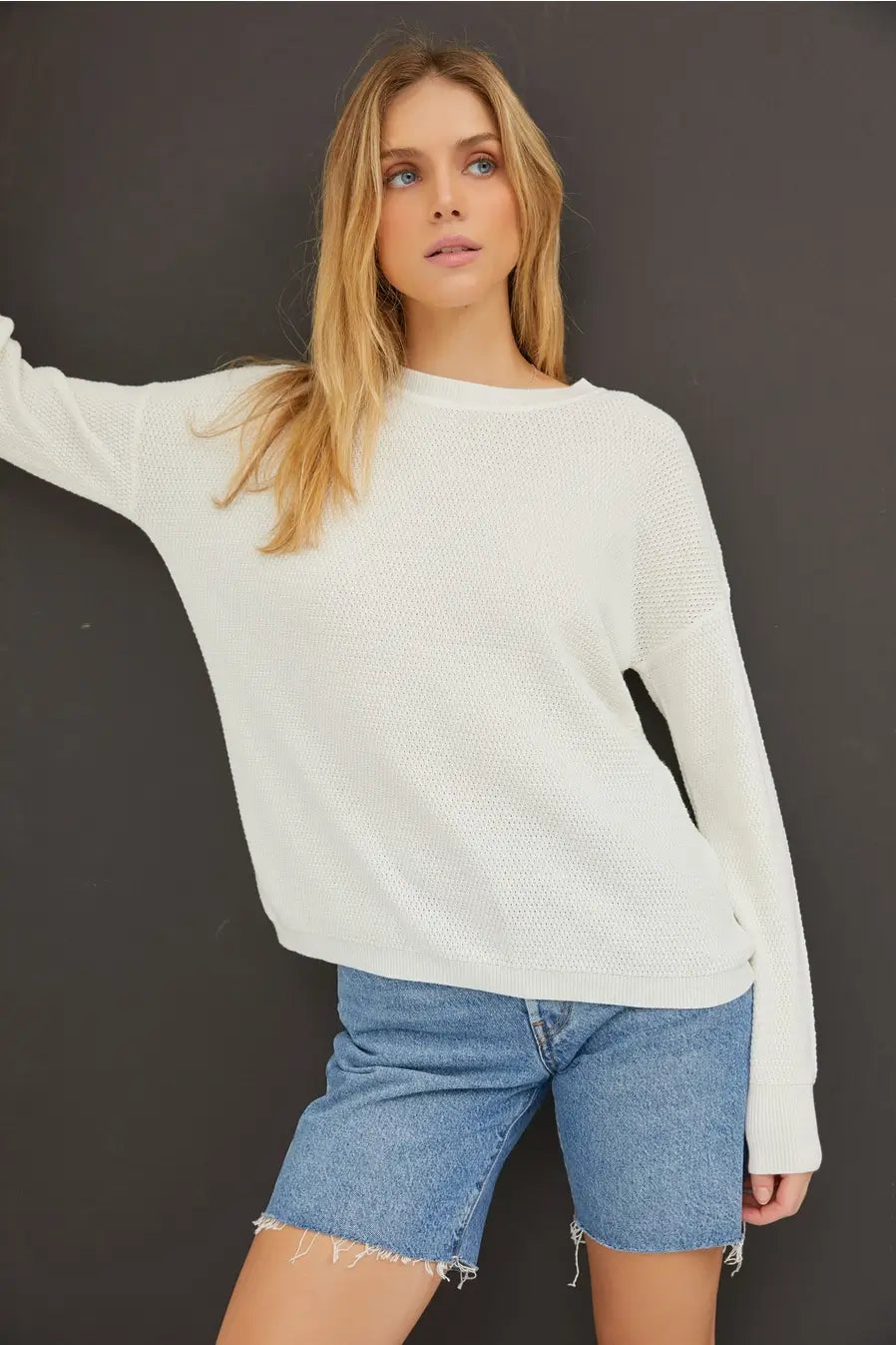 Leah Classic Crewneck Sweater- Off White