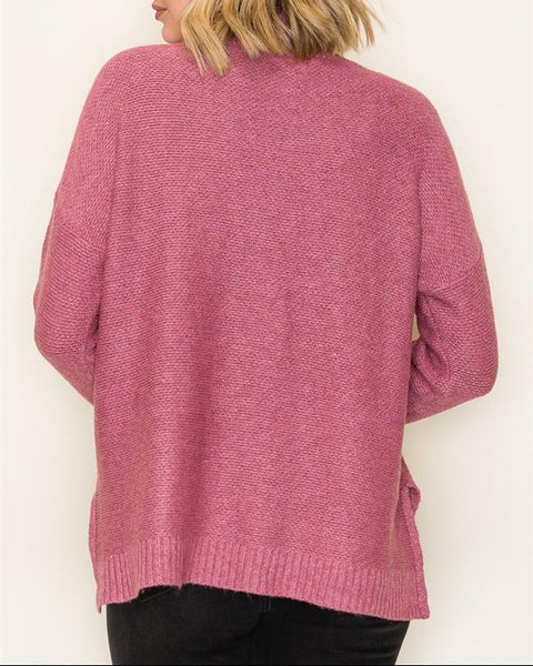 Adley Mock Neck Sweater- Rose