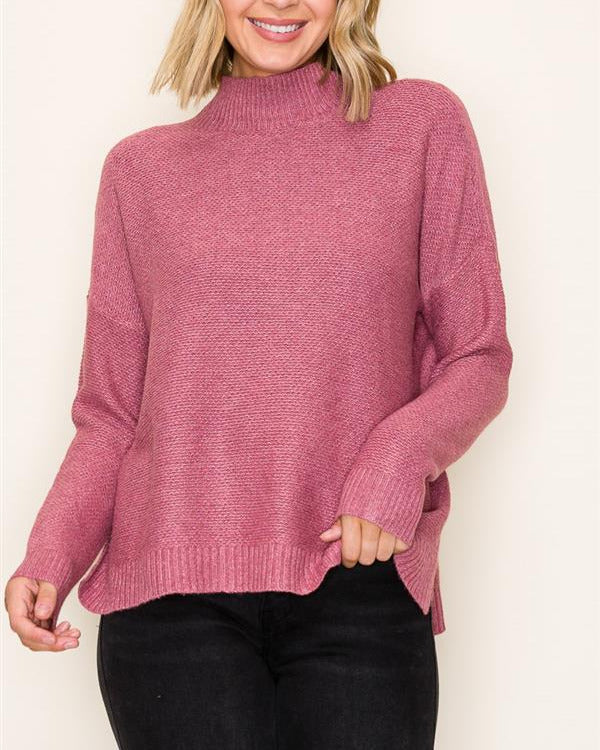 Adley Mock Neck Sweater- Rose