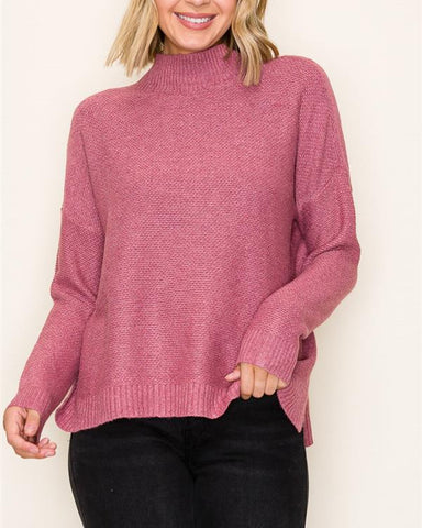 Adley Mock Neck Sweater- Rose