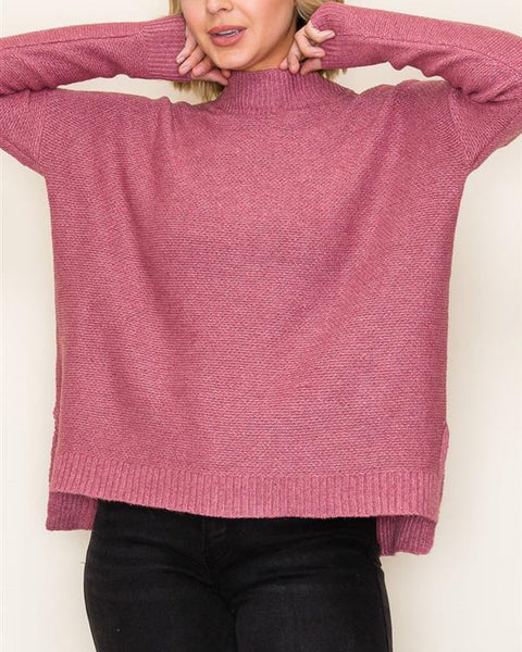 Adley Mock Neck Sweater- Rose