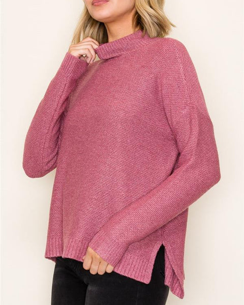 Adley Mock Neck Sweater- Rose