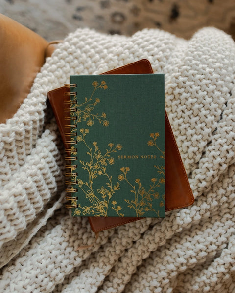 Sermon Notes Journal Green Floral- The Daily Grace Co