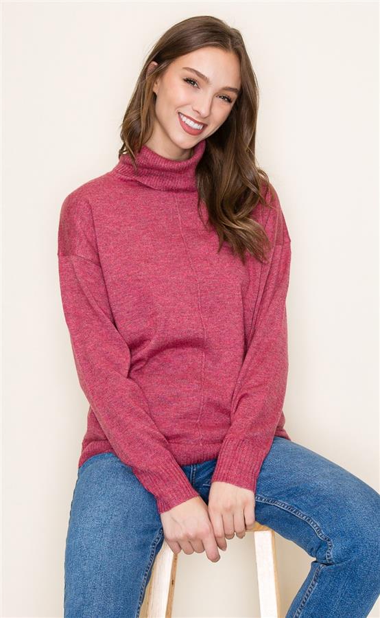 Mila Lightweight Turtleneck Sweater- Raspberry