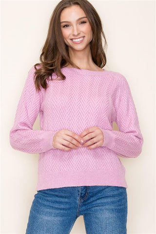 Farah Textured Balloon Sleeve Sweater- Pink