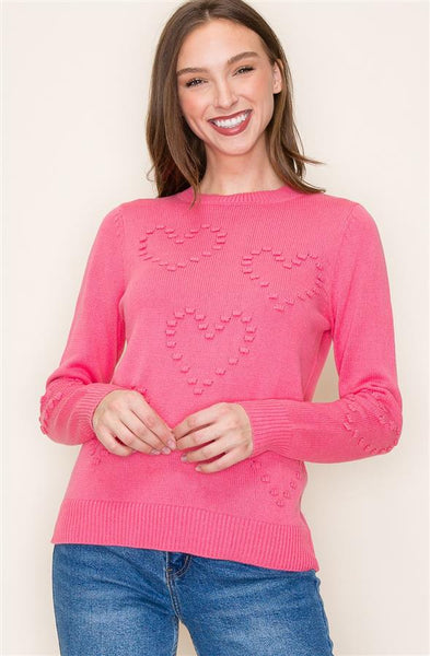 Eloise Pom Pom Heart Sweater- Pink