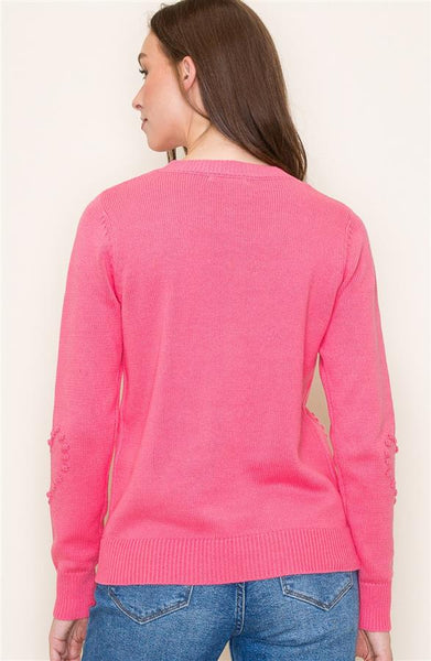 Eloise Pom Pom Heart Sweater- Pink
