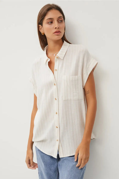 Whitley Striped Button Front Top- Natural