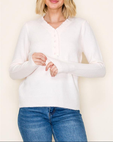 Ruffle Henley Sweater Top- Blush