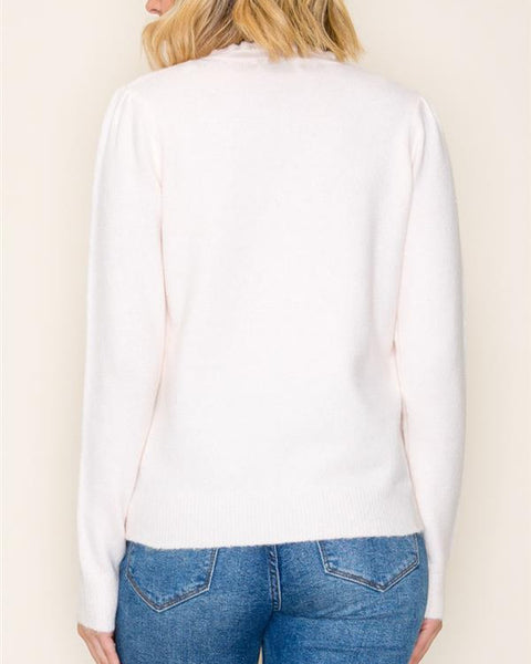 Ruffle Henley Sweater Top- Blush