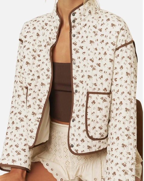 Maren Floral Quilted Jacket- Cream