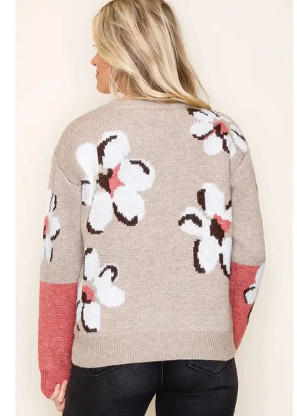 Sophie Floral Sweater- Taupe