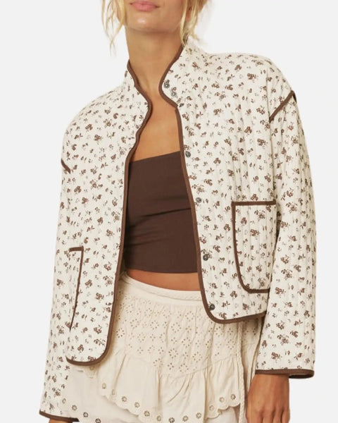 Maren Floral Quilted Jacket- Cream