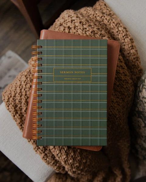 Sermon Notes Journal | Green Plaid- The Daily Grace Co