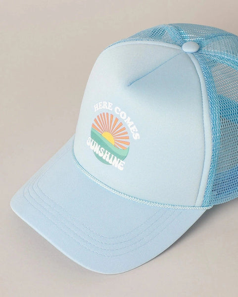 Here Comes Sunshine Trucker Hat- Blue