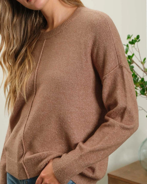 Justine Center Seam Sweater- Deep Taupe