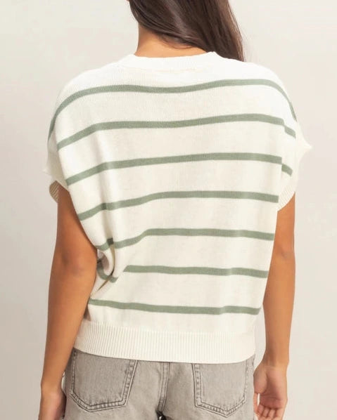 Maggie Striped Sweater Top- Sage