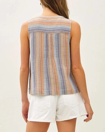 Kamryn Striped Gauze Top- Denim