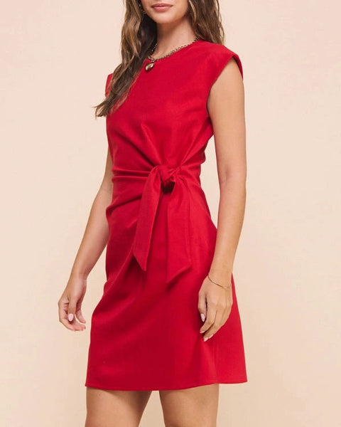 Adalyn Side Tie Dress- Red