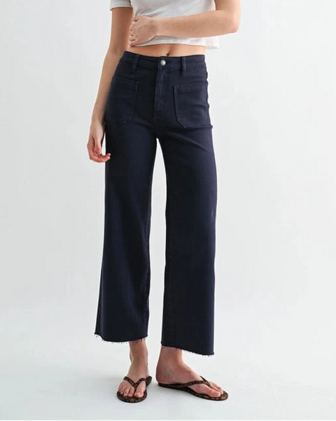 Mica High Rise Cropped Wide Leg Jeans- Navy