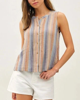 Kamryn Striped Gauze Top- Denim