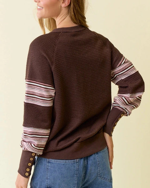 Flannery Contrast Knit Sweatshirt- Chocolate