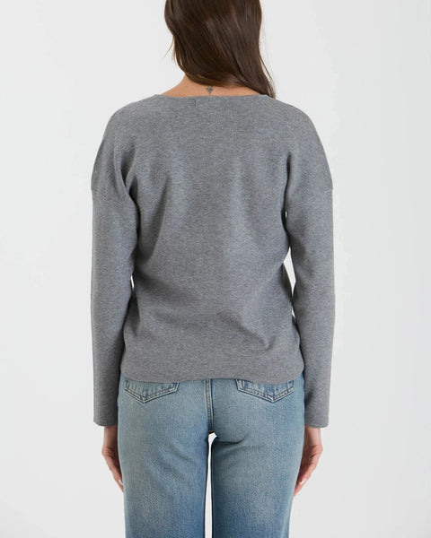 Ada Center Seam V-Neck Sweater- Grey