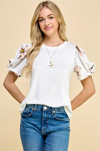 Lula Floral Puff Sleeve Top- Ivory