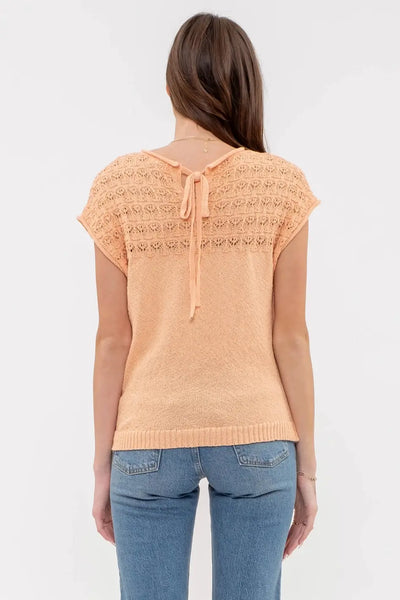 Loretta Crochet Yoke Sweater- Light Orange