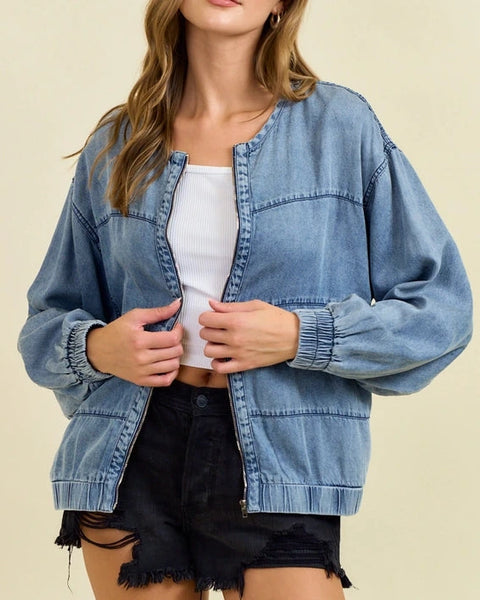 Larkin Denim Bomber Jacket- Denim