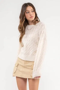 Sela Cable Knit Sweater- Ivory