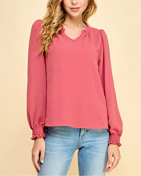 Blair Ruffle V-Neck Blouse- Terracotta