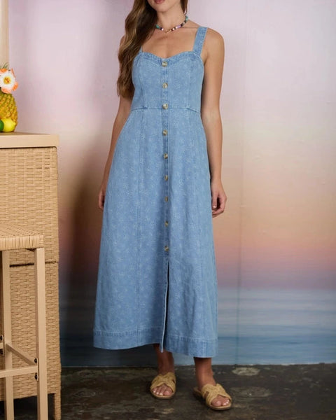 Elliana Denim Midi Dress- Light Denim
