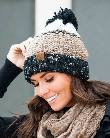 CC Super Soft Beanie- Black/Taupe