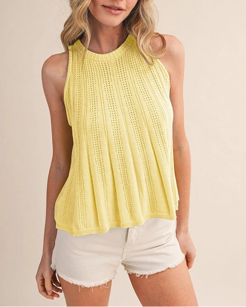 Margot Sleeveless Pointelle Swing Top- Lemon