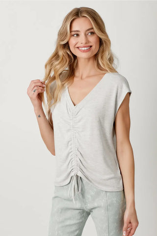 Allison Front Tie Ruched Top- Heather Grey