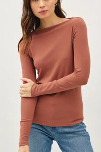 Ava Basic Boat Neck Top- Brick